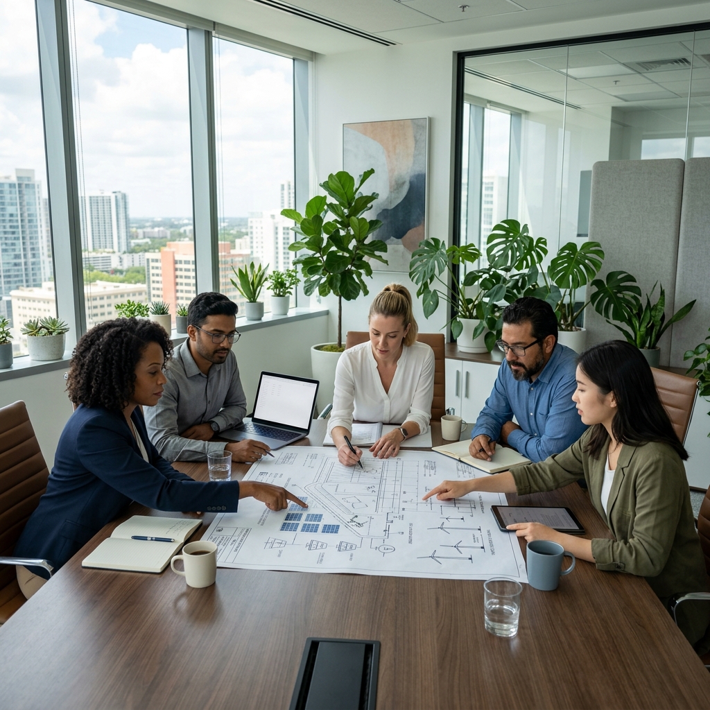 GISL engineers reviewing sustainable energy plans